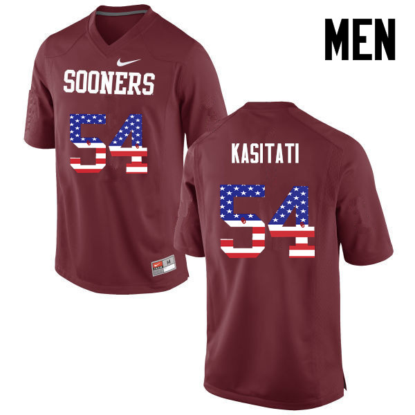 Men Oklahoma Sooners #54 Nila Kasitati College Football USA Flag Fashion Jerseys-Crimson - Click Image to Close